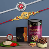 (K2_404+C8_AS) Rakhi Combo with Assorted Chocolate Dryfruits 96gm, Rakhi & Chocolate for brother, Rakhi with chocolate, rakhi with gift, Rakhi Combo, Set of 2 Rakhi, Chocolate