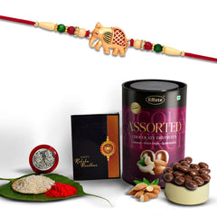 (K1_282_AS) Rakhi Combo with Assorted Chocolate Dryfruits 96gm | stylish rakhi for brother | Rakhi & Chocolate for brother | rakhi brother | rakhi with gift | handmade rakhi | Set of 1