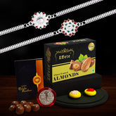 (K2_A4+A36_Ca32) Multicolor Rakhi With Chocolate Almonds, Silver Color Pooja Coin, Roli Chawal & Greeting Card, Occasion For Brother, Bracelets For Men Stylish, Set Of 2 Rakhi