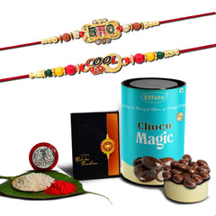 Bro Rakhi|Cool Design Rakhi For Brother Set Of 2 With Chocolate Magic (K2_406+407_Cm),200 Grams