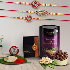 (K3_420+421+422_BS) Rakhi Combo with Chocolate Butter Scotch 96gm, Rakhi & Chocolate for brother, Rakhi with chocolate, rakhi with gift, Rakhi Combo, Set of 3 Rakhi, Chocolate