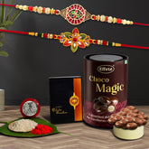 (K2_285+286_CD) Multicolor Turtle & Flower Floral Crystal Colorful Beads Rakhis / Bracelet with Chocolate Delight 96gm, Silver Color Pooja Coin, Roli Chawal & Greeting Card| Rakhi for brother with gift | handmade rakhi |rakhi combo for broth