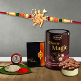 (K1_261_CD) Multicolor Hanuman Rakhi Combo with Chocolate Delight 96gm, Silver Color Pooja Coin, Roli Chawal & Greeting Card| stylish rakhi for brother | Rakhi & Chocolate for brother | rakhi brother | rakhi with gift | handmade rakhi | Set