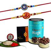 (K2_275+277_CM) Rakhi with Chocolate Magic | Rakhi for brother with gift | handmade rakhi |rakhi combo for brother | stylish rakhi for brother | Set of 2 Rakhi |