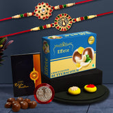 (K2_501+543_BS32) Multicolor Rakhi Combo & Chocolate Butter Scotch with Silver Color Pooja Coin, Roli Chawal & Greeting Card | Occasion | Rakhi & Chocolate for brother | bracelets for men stylish | rakhi with gift | Rakhi Combo | Rakhi Choco