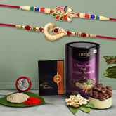(K2_285+286_BS) Multicolor Turtle & Flower Floral Crystal Colorful Beads Rakhis Combo with Chocolate Butter Scotch 96gm, Silver Color Pooja Coin, Roli Chawal & Greeting Card, Occasion, stylish rakhi for brother, Rakhi & Chocolate for brother