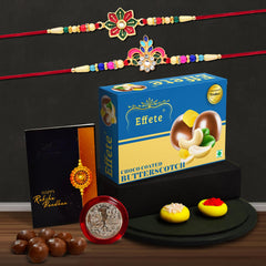 (K2_557+558_BS32) Rakhi Combo with Chocolate Butter Scotch 32gm | stylish rakhi for brother | Rakhi & Chocolate for brother | rakhi brother | rakhi with gift | handmade rakhi | Set of 2