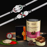 (K2_A1+A2_CRM) Multicolor Rakhi Combo with Emperor, Silver Color Pooja Coin, Roli Chawal & Greeting Card | Occasion | Rakhi for brother with gift | chocolate gift pack |rakhi with Chocolate Gift Hemper | Bracelets for men | Set of 1 Rakhi |