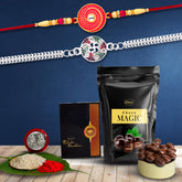 (K2_6+A1_SP) Multicolor Rakhi Combo with Chocolate Magic 32gm, Silver Color Pooja Coin, Roli Chawal & Greeting Card, Occasion, Rakhi & Chocolate for brother, bracelets for men stylish, rakhi with gift, Rakhi Combo, Set of 2 Rakhi, Rakhi Choc