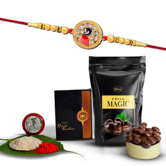 (K1_431_SM) Rakhi Combo with Choco Magic (Pouch), Pooja Coin & Greeting Card, Rakhi Gift Hamper, Rakhi & Chocolate for brother, Fancy Rakhis for men stylish, rakhi with gift, Rakhi Combo, rakhi set of 1 , Rakhi Chocolate Gift combo