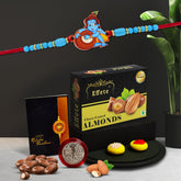 (K1_876_CA32) Rakhi Combo with Chocolate Almonds 32gm, Pooja Coin & Greeting Card, rakhi combo for kids, rakhi for kids with gift, rakhi gift for brother kids, rakhi gift for kids, Rakhi Gift Hamper, kids rakhi combo, rakhi set of 1