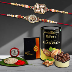 (K2_425+426_AS) Rakhi Combo with Assorted Chocolate Dryfruits 96gm, Rakhi for brother with gift, chocolate gift pack, rakhi with Chocolate Gift Hemper, Fancy Rakhis for men, Set of 2 Rakhi