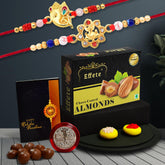 (K2_14+15_CA32) Rakhi Combo with Chocolate Almonds 32gm| Rakhi for brother with gift | Fancy Rakhis for men stylish |rakhi combo for brother | Set of 2 Rakhi | Chocolate |