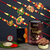 (K5_Nc92_Em) Rakhi With Chocolate Magic, Pooja Coin & Greeting Card, Rakhi Gift Hamper, Rakhi & Chocolate For Brother, Fancy Rakhis For Men Stylish, Rakhi With Gift, Set Of 5
