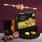 (K1_556_CA32) Rakhi Combo with Chocolate Almonds 32gm| Rakhi for brother with gift | chocolate gift pack |rakhi with Chocolate Gift Hemper | Fancy Rakhi for men | Set of 1 |