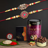 (K2_420+421_AS) Rakhi Combo with Assorted Chocolate Dryfruits 96gm, stylish rakhi for brother, Rakhi & Chocolate for brother, rakhi brother, rakhi with gift, handmade rakhi, Set of 2 Rakhi