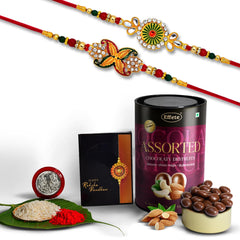 (K2_547+548_AS) Rakhi Combo with Assorted Chocolate Dryfruits 96gm| Rakhi for brother with gift | chocolate gift pack |rakhi with Chocolate Gift Hemper | Fancy Rakhi for men | Set of 2 |