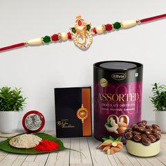 (K1_251_AS) Rakhi Combo with Assorted Chocolate Dryfruits 96gm, Rakhi & Chocolate for brother, Fancy Rakhis for men stylish, rakhi with gift, Rakhi Combo, Set of 1, Chocolate