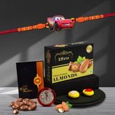 (K1_880_CA32) Rakhi Combo with Chocolate Almonds 32gm, Pooja Coin & Greeting Card, rakhi for brother kids, rakhi for kids boy, kids rakhi with gift, Rakhi with chocolate, rakhi with gift for kids, rakhi for kids, rakhi set of 1