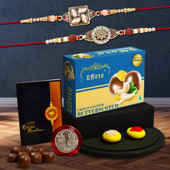 (K2_425+426_BS32) Rakhi Combo with Chocolate Butter Scotch 32gm | stylish rakhi for brother | Rakhi & Chocolate for brother | rakhi brother | rakhi with gift | handmade rakhi | Set of 2