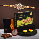 (K1_428_CA32) Rakhi Combo with Chocolate Almonds 32gm, Rakhi for brother with gift, chocolate gift pack, rakhi with Chocolate Gift Hemper, Fancy Rakhis for men, Set of 1 Rakhi