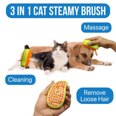 3-in-1 Cat Steamy Brush – Self-Cleaning Pet Grooming & Hair Removal Comb