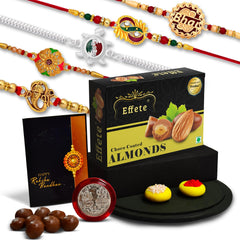 Bhai Rakhi | Ganesh Rakhi | Chocolate with Rakhi | Design Rakhi Combo with Chocolate Almonds 32gm (K5_NC88_CA32)