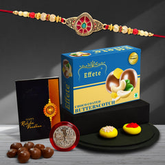 (K1_406_BS32) Rakhi Combo with Chocolate Butter Scotch 32gm, Rakhi for brother with gift, chocolate gift pack, rakhi with Chocolate Gift Hemper, Fancy Rakhis for men, Set of 1 Rakhi