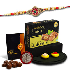 (K1_552_CA32) Rakhi Combo with Chocolate Almonds 32gm, Rakhi & Chocolate for brother, Fancy Rakhis for men stylish, rakhi with gift, Rakhi Combo, Set of 1, Chocolate