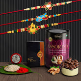 (K3_266+267+271_AS) Rakhi Combo & Assorted Chocolate Dryfruits 96gm| Rakhi & Chocolate for brother | Fancy Rakhis for men stylish | rakhi with gift | Rakhi Combo | Set of 3 | Chocolate