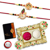 (K2_544+703_AA1) Rakhi Combo with Pooja Coin, Gold Color Pooja Thali / Tilak Set & Greeting Card, rakhi thali set | Rakhi with plate | rakhi hamper | handmade rakhi | rakhi for brother kids | rakhi for brother and bhabhi | men fancy rakhi | rakhi s