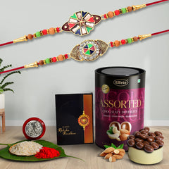(K2_416+417_AS) Rakhi Combo with Assorted Chocolate Dryfruits 96gm| Rakhi for brother with gift | chocolate gift pack |rakhi with Chocolate Gift Hemper | Fancy Rakhi for men | Set of 2 |