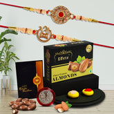 (K2_271+272_CA32) Rakhi Combo with Chocolate Almonds 32gm, Rakhi & Chocolate for brother, Fancy Rakhis for men stylish, rakhi with gift, Rakhi Combo, Set of 2, Chocolate
