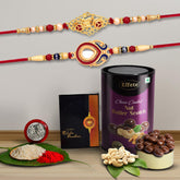 (K2_303+304_BS) Multicolor Peacock & Kalash Colorful Beads Rakhis / Bracelet with Chocolate Butter Scotch 96gm, Silver Color Pooja Coin, Roli Chawal & Greeting Card| Rakhi for brother with gift | handmade rakhi |rakhi combo for brother | sty