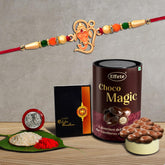 (K1_257_CD) Multicolor Ganesh Rakhi / Bracelet with Chocolate Delight 96gm, Silver Color Pooja Coin, Roli Chawal & Greeting Card| Rakhi for brother with gift | handmade rakhi |rakhi combo for brother | stylish rakhi for brother | Set of 1 Ra