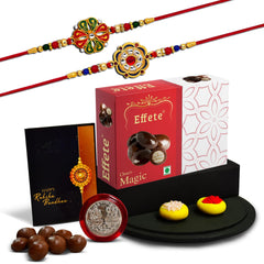 (K2_299+304_EM32) Rakhi with Chocolate Magic 32gm| Rakhi for brother with gift | handmade rakhi |rakhi combo for brother | stylish rakhi for brother | Set of 2 Rakhi |