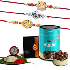 (K3_908+909+A42_CM) Rakhi Combo with Chocolate Magic | Rakhi for brother with gift | Fancy Rakhis for men stylish |rakhi combo for brother | Set of 3 Rakhi | Chocolate |