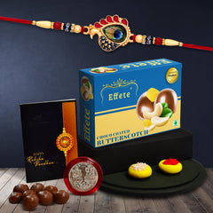Boy's Multicolor Bracelet/ Rakhi (K1_513_Bs32) & Chocolate Butter Scotch With Silver Color Pooja Coin, Roli Chawal & Greeting Card, Occasion,Set Of 1 Rakhi