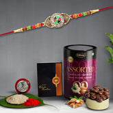 (K1_411_AS) Rakhi Combo with Assorted Chocolate Dryfruits 96gm, Rakhi for brother with gift, chocolate gift pack, rakhi with Chocolate Gift Hemper, Fancy Rakhis for men, Set of 1 Rakhi