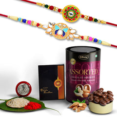 (K2_513+514_AS) Rakhi Combo with Assorted Chocolate Dryfruits 96gm, Rakhi & Chocolate for brother, Rakhi with chocolate, rakhi with gift, Rakhi Combo, Set of 2 Rakhi, Chocolate