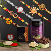 (K5_NC45_BS) Multicolor Rakhi Combo with Chocolate Butter Scotch , Silver Color Pooja Coin, Roli Chawal & Greeting Card, Occasion, Rakhi for brother with gift, chocolate gift pack, rakhi with Chocolate Gift Hemper, Bracelets for men, Set of