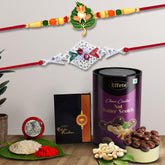 (K2_307+A42_BS) Multicolor Rakhi Combo with Chocolate Butter Scotch , Silver Color Pooja Coin, Roli Chawal & Greeting Card | Occasion | Rakhi for brother with gift | bracelets for men stylish |rakhi combo for brother | Set of 2 Rakhi | Rakhi