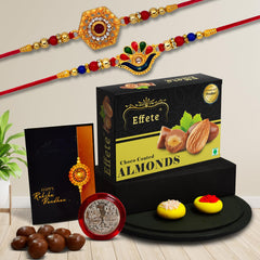 (K2_313+314_CA32) Rakhi Combo with Chocolate Almonds 32gm, stylish rakhi for brother, Rakhi & Chocolate for brother, rakhi brother, rakhi with gift, handmade rakhi, Set of 2 Rakhi