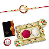 (K1_560_AA1) Rakhi Combo with Pooja Coin, Gold Color Pooja Thali / Tilak Set & Greeting Card, rakhi thali | rakhi for brother and bhabhi | Rakhi with plate| rakhi for kids | rakhiset of 1