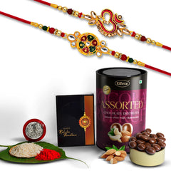 (K2_551+552_AS) Rakhi Combo with Assorted Chocolate Dryfruits 96gm, stylish rakhi for brother, Rakhi & Chocolate for brother, rakhi brother, rakhi with gift, handmade rakhi, Set of 2 Rakhi