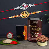 (K2_909+A42_EM) Rakhi Combo with Chocolate Magic, Rakhi & Chocolate for brother, Rakhi with chocolate, rakhi with gift, Rakhi Combo, Set of 2 Rakhi, Chocolate