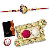 (K1_298_AA1) Rakhi Combo with Pooja Coin, Gold Color Pooja Thali / Tilak Set & Greeting Card, rakhi thali | rakhi for brother and bhabhi | Rakhi with plate | Rakhi for brother and bhabhi | rakhi silver | rakhi for baby brother | rakhi for brother k