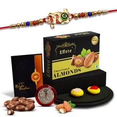 (K1_A8_CA32) Rakhi Combo with Chocolate Almonds 32gm | stylish rakhi for brother | Rakhi & Chocolate for brother | rakhi brother | rakhi with gift | handmade rakhi | Set of 1