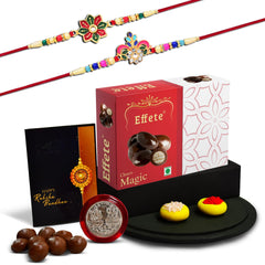 (K2_557+558_EM32) Rakhi Combo with Chocolate Magic 32gm| Rakhi for brother with gift | Fancy Rakhis for men stylish |rakhi combo for brother | Set of 2 Rakhi | Chocolate |