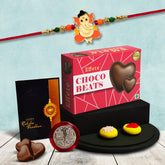 (K1_255_CB32) Multicolor orange Rakhi Combo & Chocolate Beats 32gm with Silver Color Pooja Coin, Roli Chawal & Greeting Card | Occasion | Rakhi & Chocolate for brother | bracelets for men stylish | rakhi with gift | Rakhi Combo | Set of 1 Ra